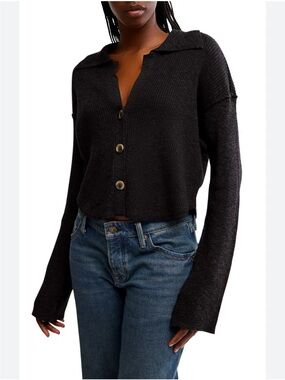 FREE PEOPLE Ella Sweater Shirt cardigan Gray size XL